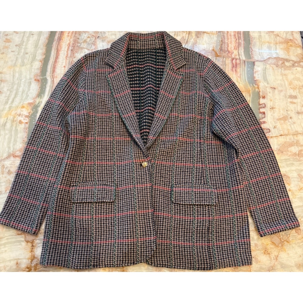 Womens Blazer Multicolor Plaid Single Breasted Notch Lapel Long Sleeve Pockets